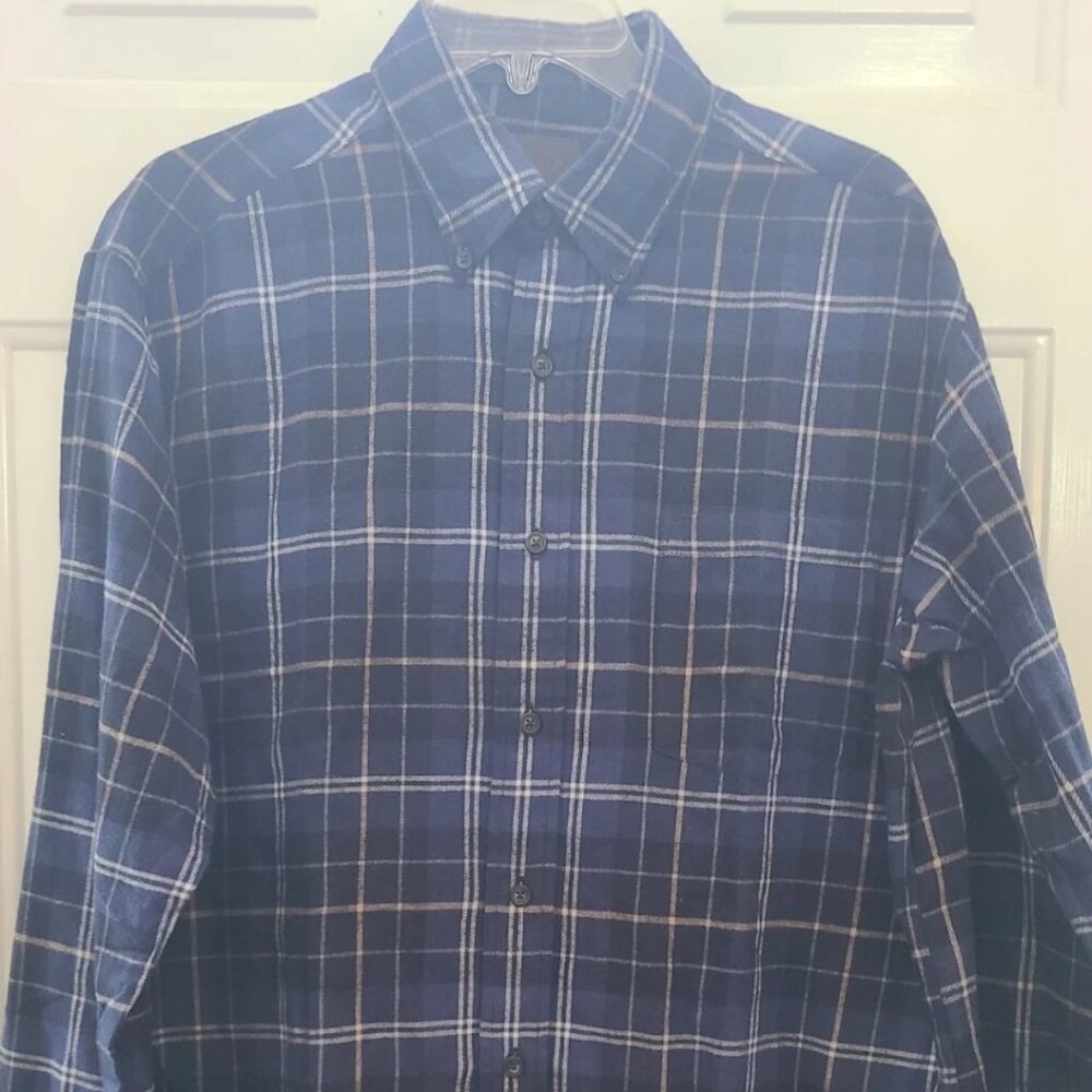 NEW! St. John's Bay Men's Cobalt Blue Tartan Plaid LS Shirt Size Medium